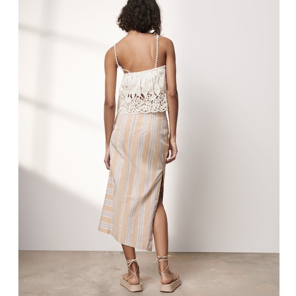 Zara Taupe Brown Stripe Draped Midi Skirt - Picture 10 of 16